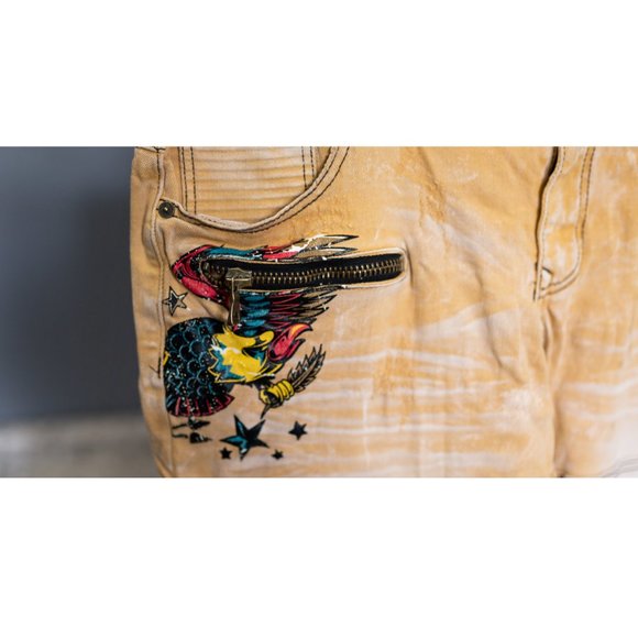 8IGHTH DSTRKT Graphic Tan Moto Jeans 40X34 - Picture 3 of 8